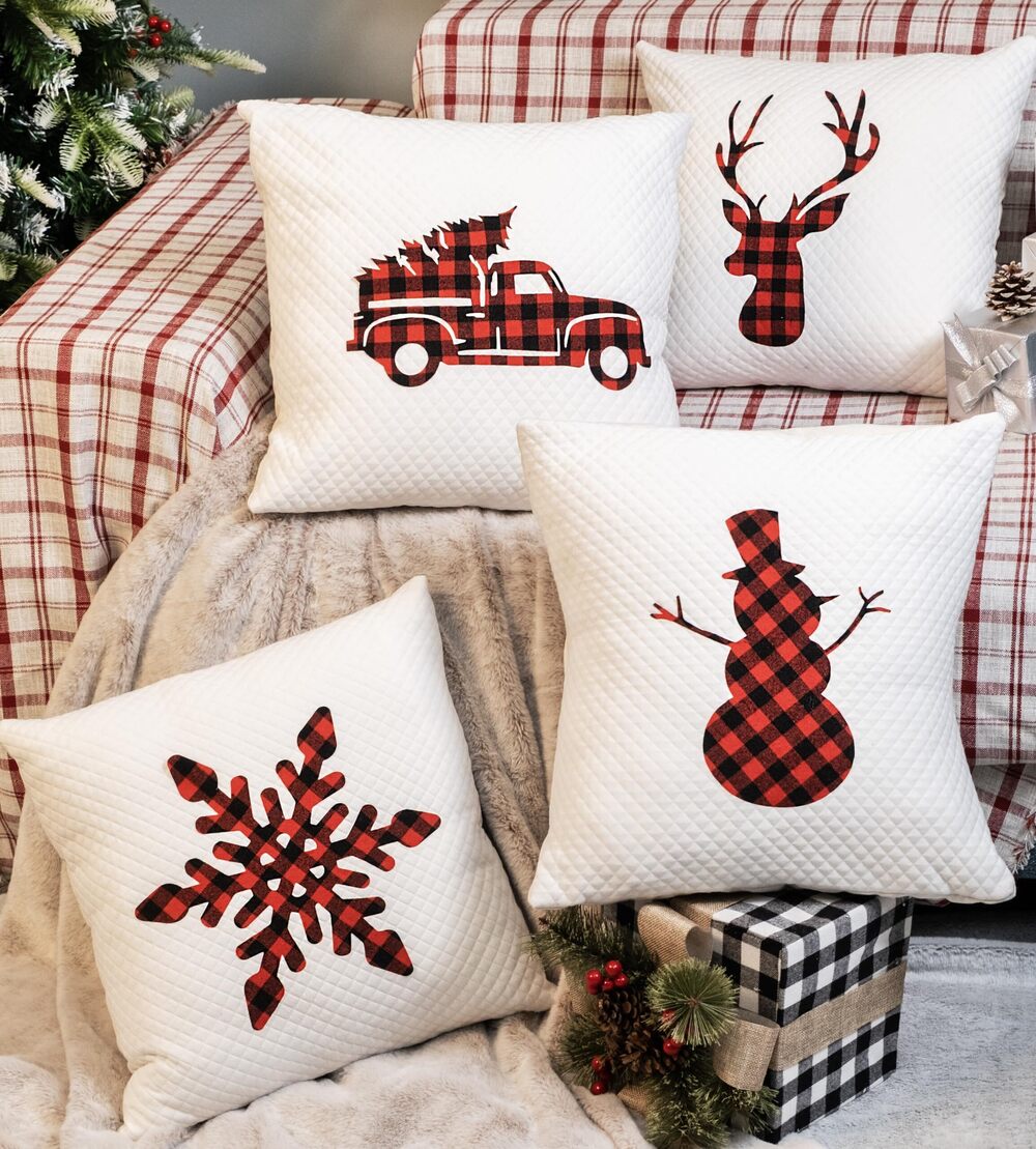 6674 New Embroidered Christmas Pillow Covers 18x18 Set of 4, Throw Pillow